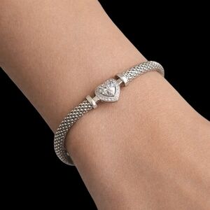 Simply Beautiful Sterling Silver and Cubic Zirconia Heart Bracelet